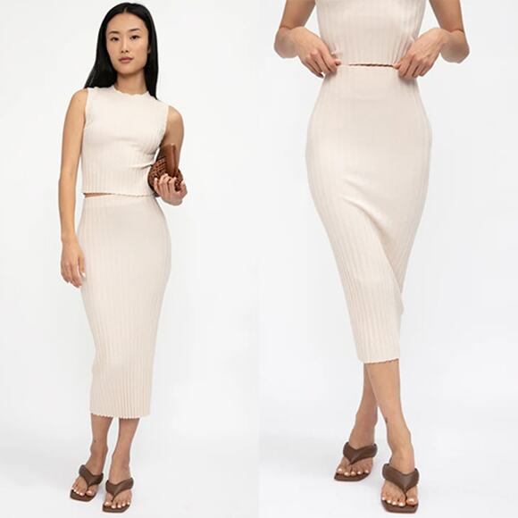 NWT Cotton Citizen Pull On Ribbed Knit Stretch The Capri Maxi Skirt Oatmeal - Picture 8 of 8